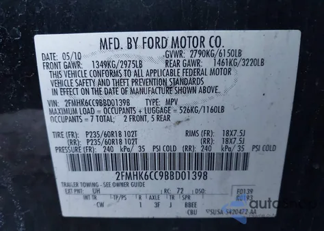 2011 Ford Flex Sel из США, поврежденный, VIN 2FMHK6CC9BBD01398